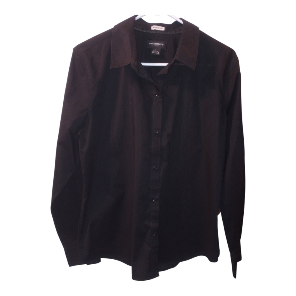 Women's Black Button Down Business Shirt Long Sleeve Size Large
